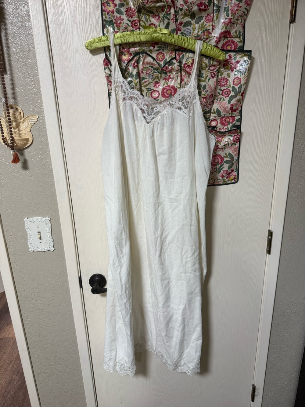 Women's Cream Lace-Trim Slip Dress